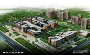 Rendering: Bird’s-eye view of the Zhengzhou No.7 People’s Hospital, the new campus in the Economic Development Zone